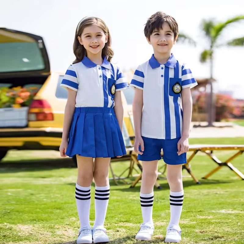 Blue-Color-Summer-Polo-t-Shirts-Matched-Shorts-and-Skirt-Sets-Design-Classic-School-Uniform