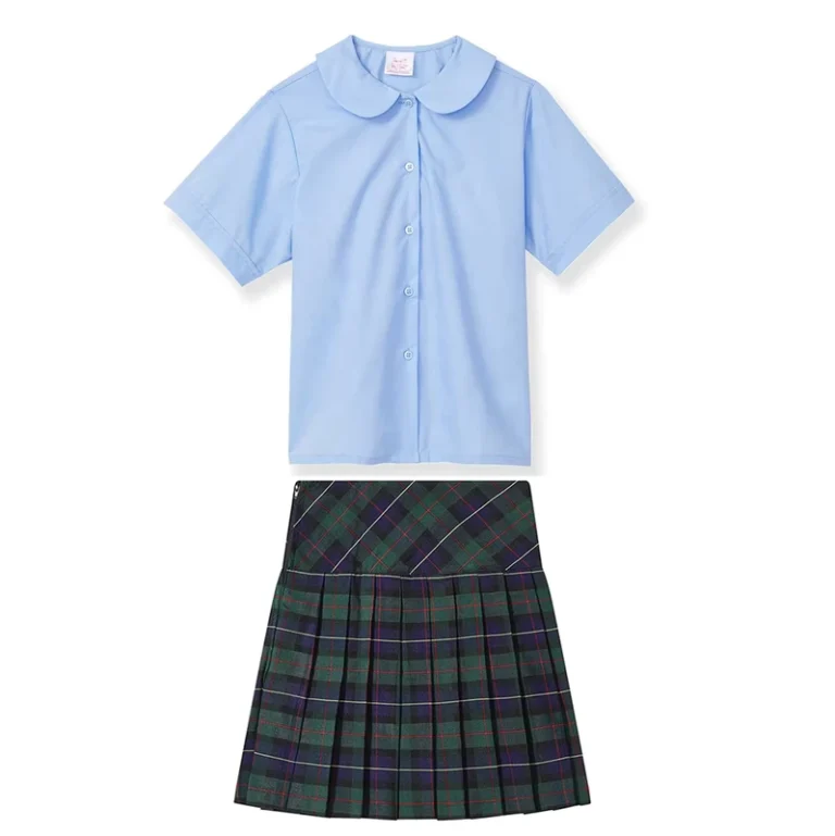 Blue-Shirt-Short-Sleeved-Student-Green-Skirt-Dress-School-Uniform-Set-Blouse-Plaid-Skirt-Set-for-Student-School-Clothes-Set