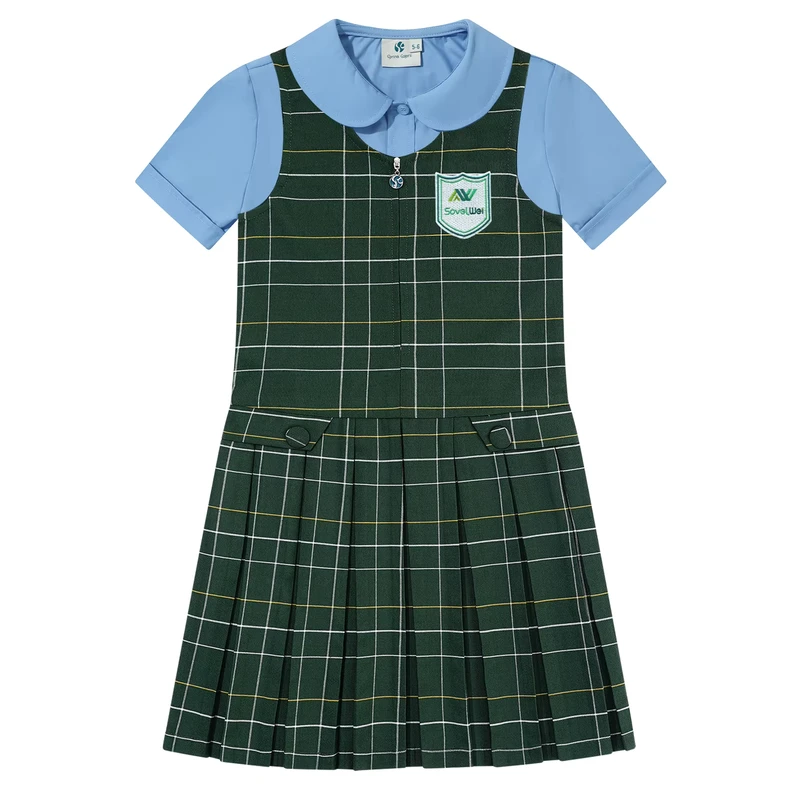 Blue-Short-Shirts-Uniform-Designs-Green-Plaid-Dress-Set-for-Girls-Student-School-Uniform-Girl-Short-Dress-Pinafores-Shirt-Suit