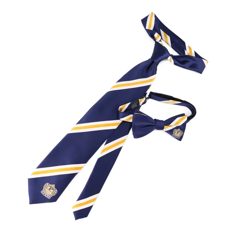 Blue-and-Yellow-Striped-Microfiber-Office-Suit-Necktie-Corporate-Logo-Jacquard-With-Matching-Bow-Ties