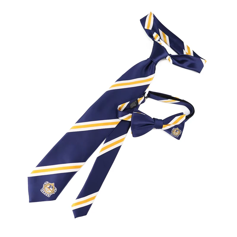 Blue-and-Yellow-Striped-Microfiber-Office-Suit-Necktie-Corporate-Logo-Jacquard-With-Matching-Bow-Ties