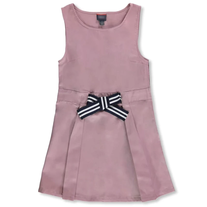 Bow-Front-Pleated-Navy-Primary-School-Uniform-Dress-Girls-Cotton-Dress-High-School-Uniform-Gingham-Flutter-Sleeve-Dress