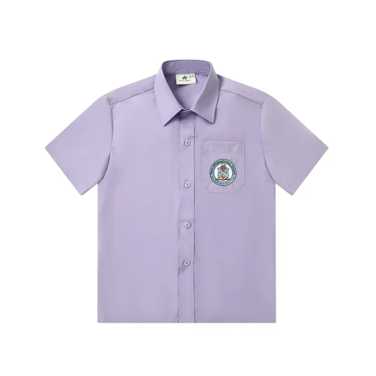 Boy-and-Girl-Primary-School-Uniform-Shirts-Summer-Short-Sleeve-Breathable-Purple-Oxford-Fabric-Woven-Polyester-Tops-for-Kids