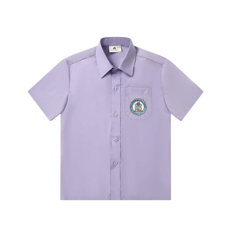Boy-and-Girl-Primary-School-Uniform-Shirts-Summer-Short-Sleeve-Breathable-Purple-Oxford-Fabric-Woven-Polyester-Tops-for-Kids