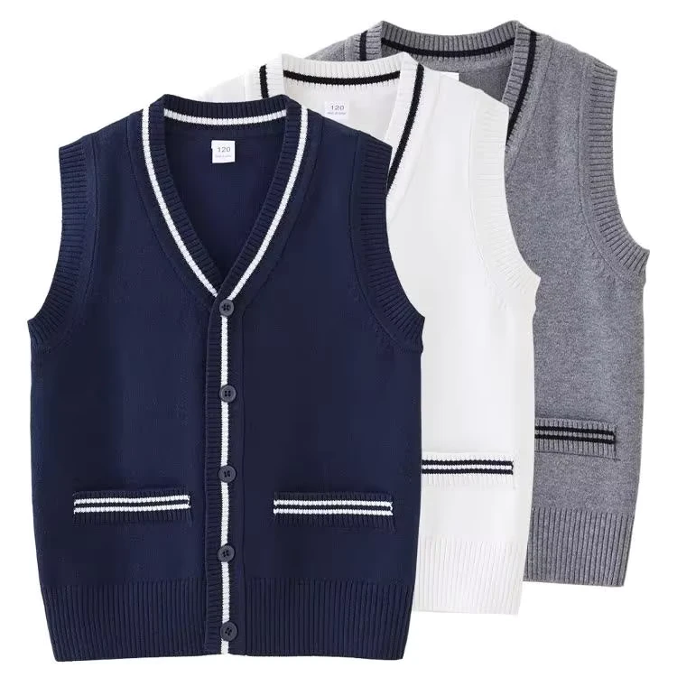 Boys-Girls-Knitted-Vest-V-Neck-Sleeveless-Knitwear-Sweater-School-Uniform-Matching-Shirt-Jumper-for-Kids
