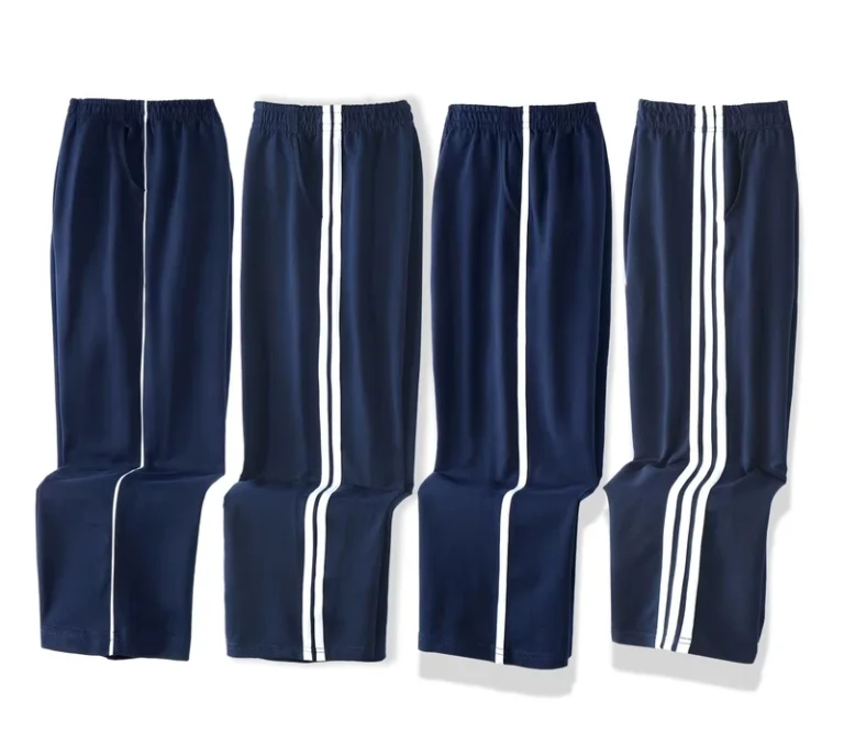 Boys-Girls-School-Uniform-Pants-Loose-fit-Straight-leg-Navy-Black-Dark-Blue-Track-Pants-with-Side-Stripes-Childrens-Suit