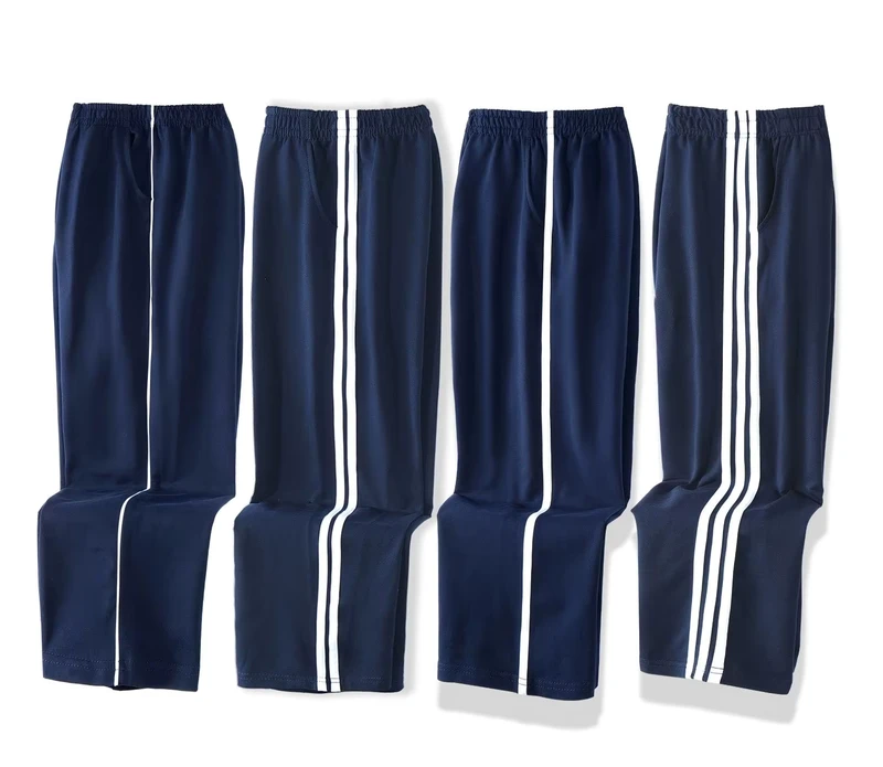 Boys-Girls-School-Uniform-Pants-Loose-fit-Straight-leg-Navy-Black-Dark-Blue-Track-Pants-with-Side-Stripes-Childrens-Suit