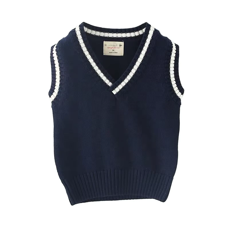 Boys-Girls-School-Uniform-V-Neck-Sweater-Vest-Polycotton-Sleeveless-Navy-Blue-School-Cardigan