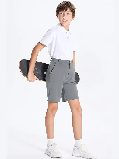 Boys-Gray-Suit-Shorts-Pants-School-Uniform-Grey-Trouser-Anti-Wrinkle-Solid-Color-School-Uniform