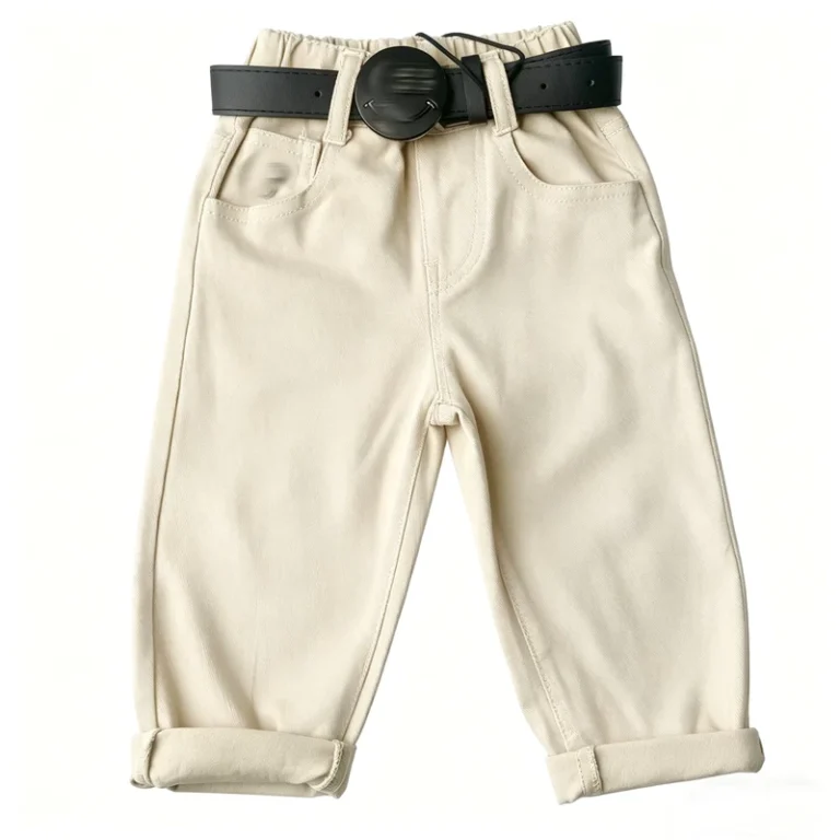 Boys-Mid-length-Straight-Leg-Pants-with-Belt-Childrens-Comfortable-Casual-Trousers-for-Daily-Wear-Customization-Available