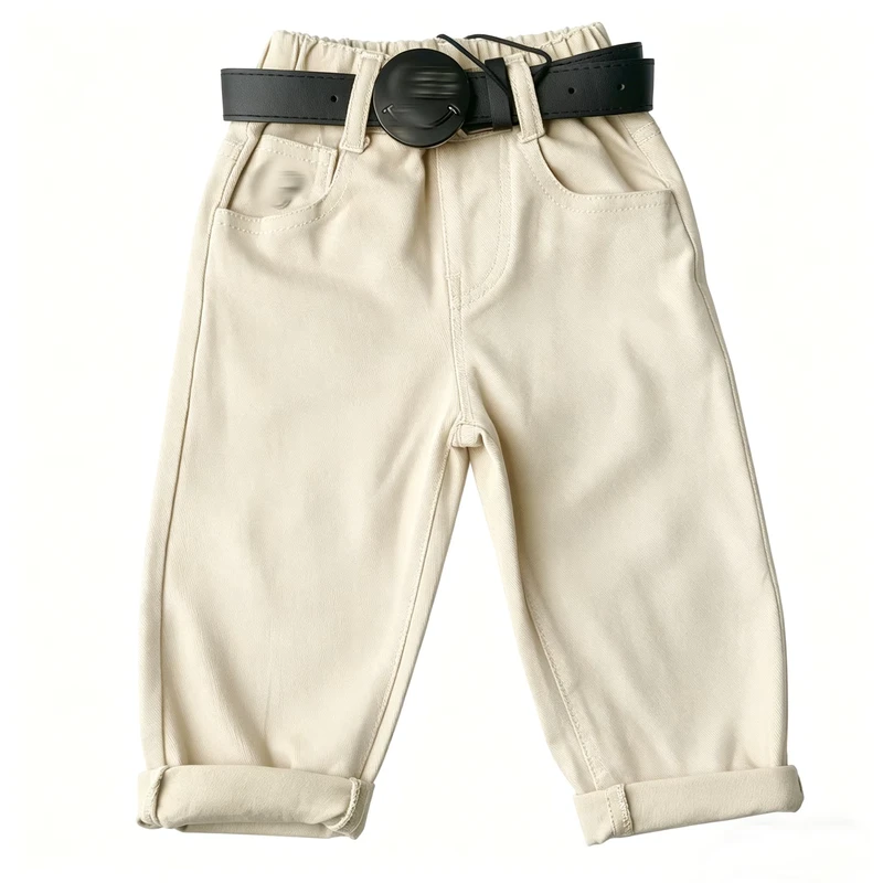 Boys-Mid-length-Straight-Leg-Pants-with-Belt-Childrens-Comfortable-Casual-Trousers-for-Daily-Wear-Customization-Available