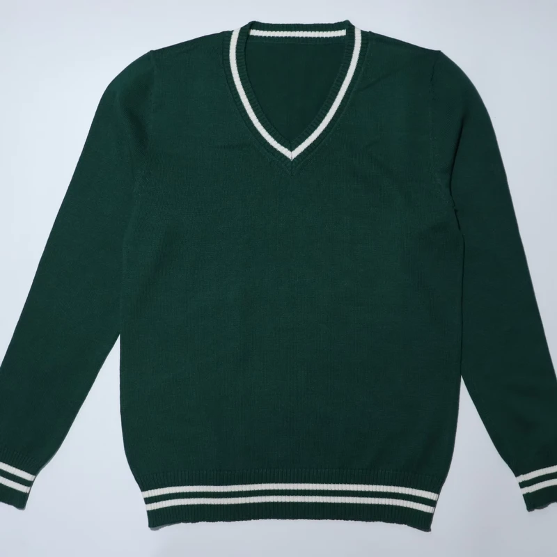 Boys-and-Girls-V-neck-Green-School-Cardigan-100-Cotton-Knitted-High-Quality-Customized-School-Cardigan-School-Uniform-Sweater