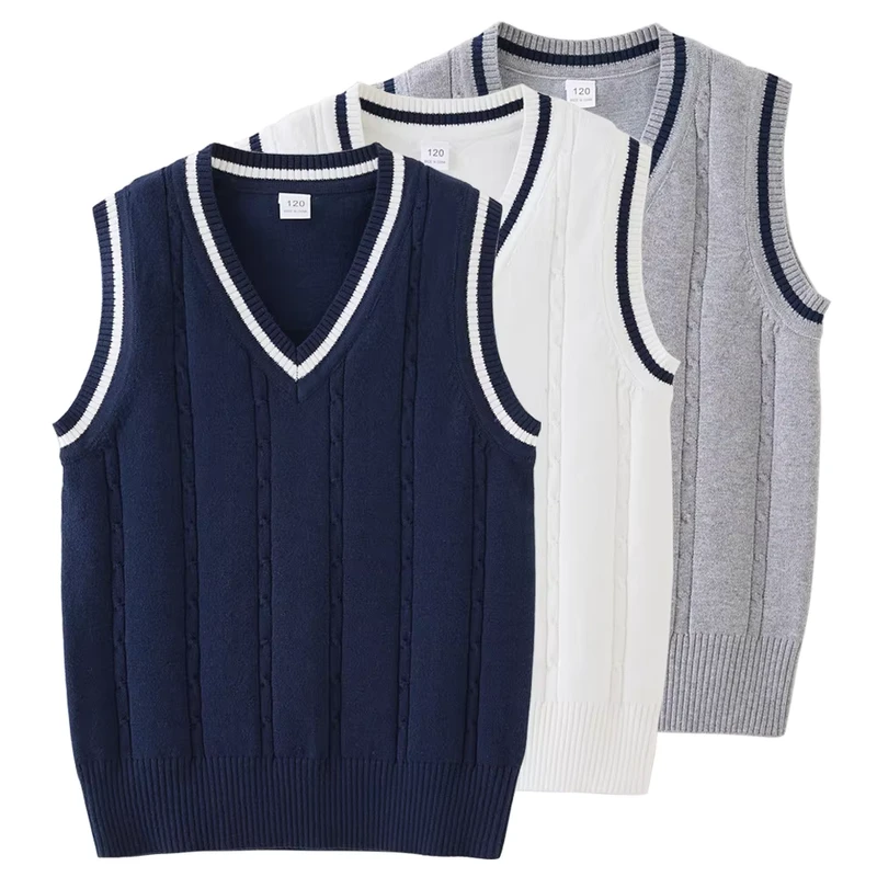 Boys-and-Toddlers-Uniform-Cotton-V-Neck-Sweater-Vest-Knitted-School