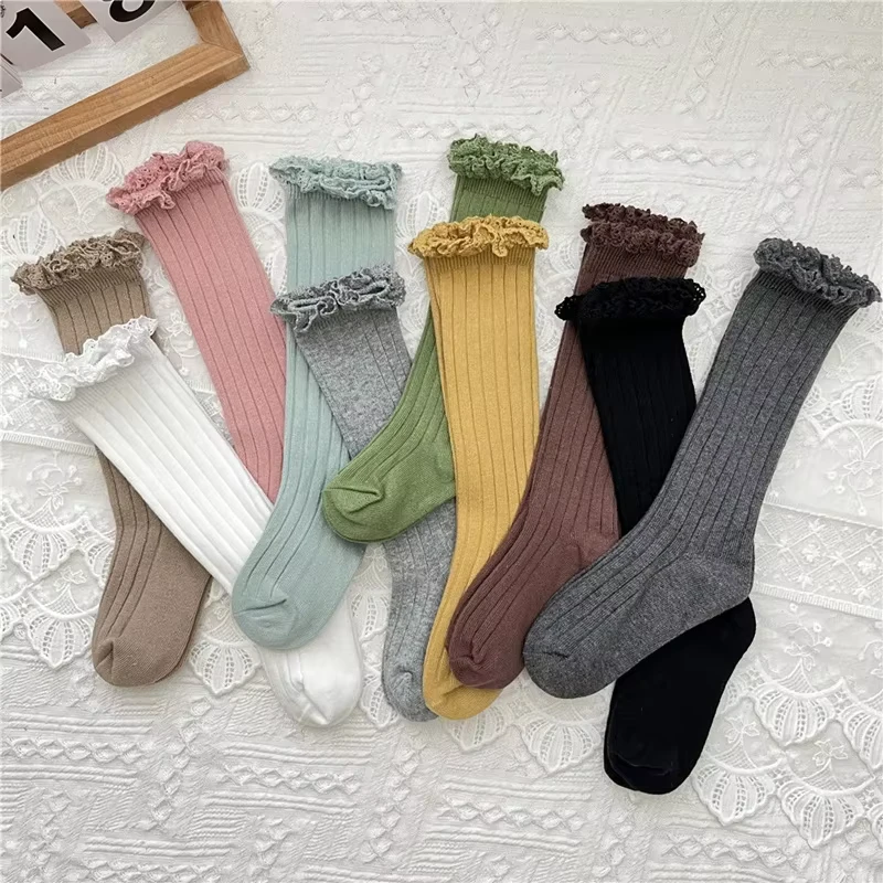 Breathable-Knee-High-Socks-for-Kids-Long-Soft-Cotton-Lace-Flower-Design-Cute-Sporty-School-Uniform-Socks