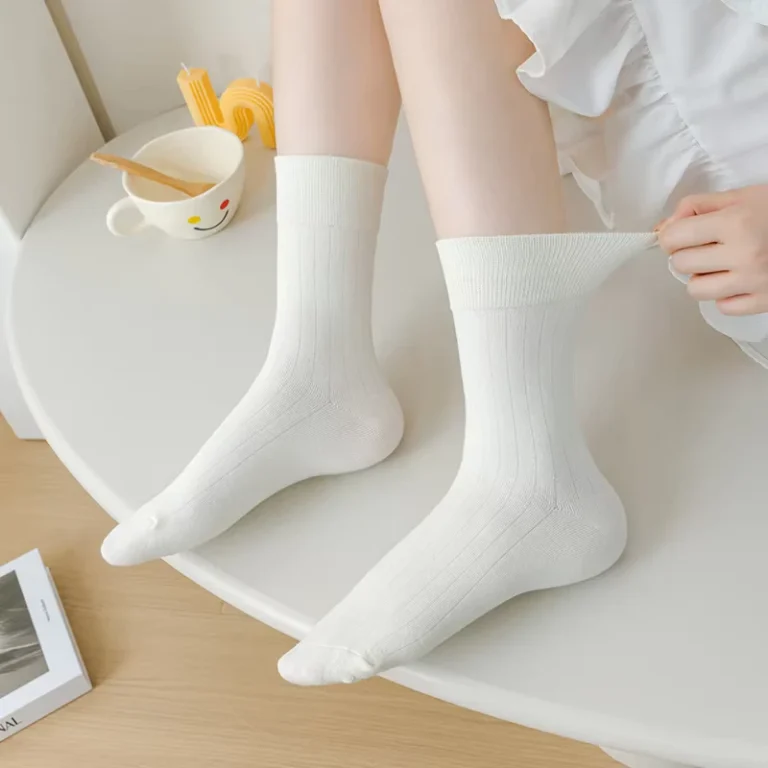 Breathable-Knitted-Plain-Rib-Spandex-Polyester-Cotton-Crew-Women-Socks-Tube-Solid-Autumn-Daily-Use-School
