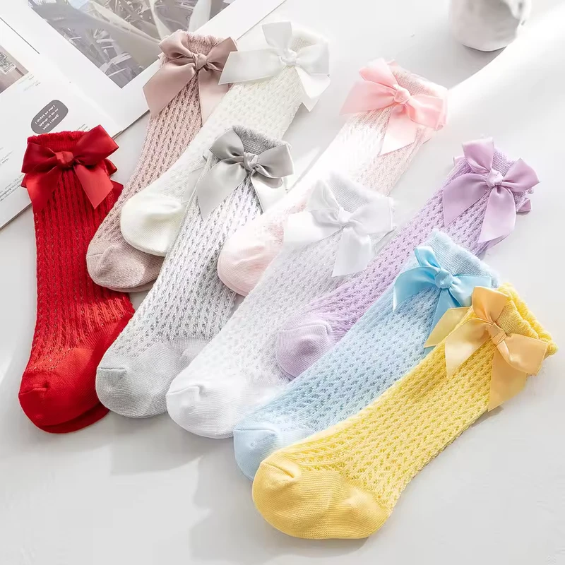 Breathable-New-Born-Princess-Ruffled-Kids-School-Uniform-Leggings-Girl-Solid-Baby-Girl-Knee-High-Mesh-Socks