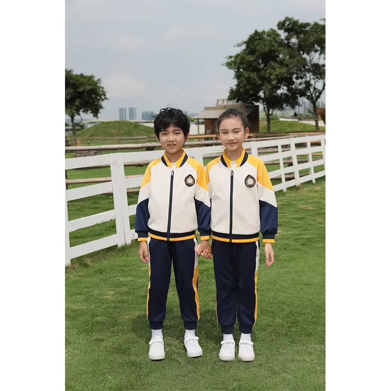 Bright-Yellow-Navy-Blue-Spring-Autumn-Thick-School-Student-Sport-Suit-Uniform-Sport-Wear-School-Uniform-Set