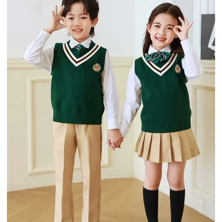 British-Class-Uniform-for-Kids-Green-and-Yellow-School-Sweater-Vest-Design-for-Spring-and-Autumn