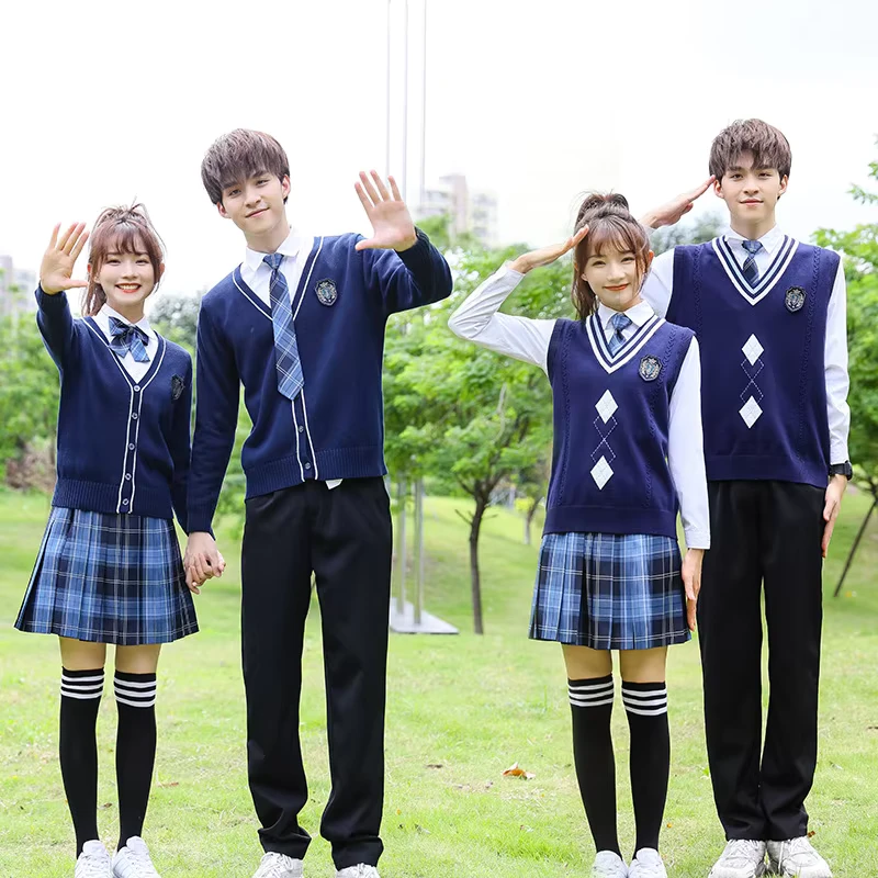 British-Preppy-Style-Cardigan-Vest-Set-Argyle-Knit-Vest-Student-School-Uniform-1