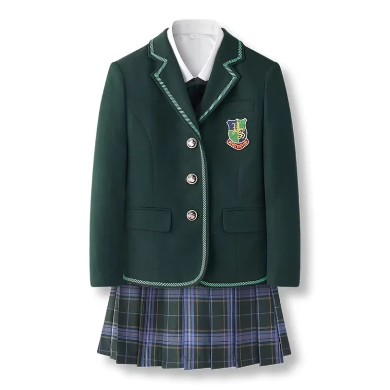 British-Style-Childrens-School-Uniform-Blazer-Skirt-Pants-Sets-in-Forest-Green-Color