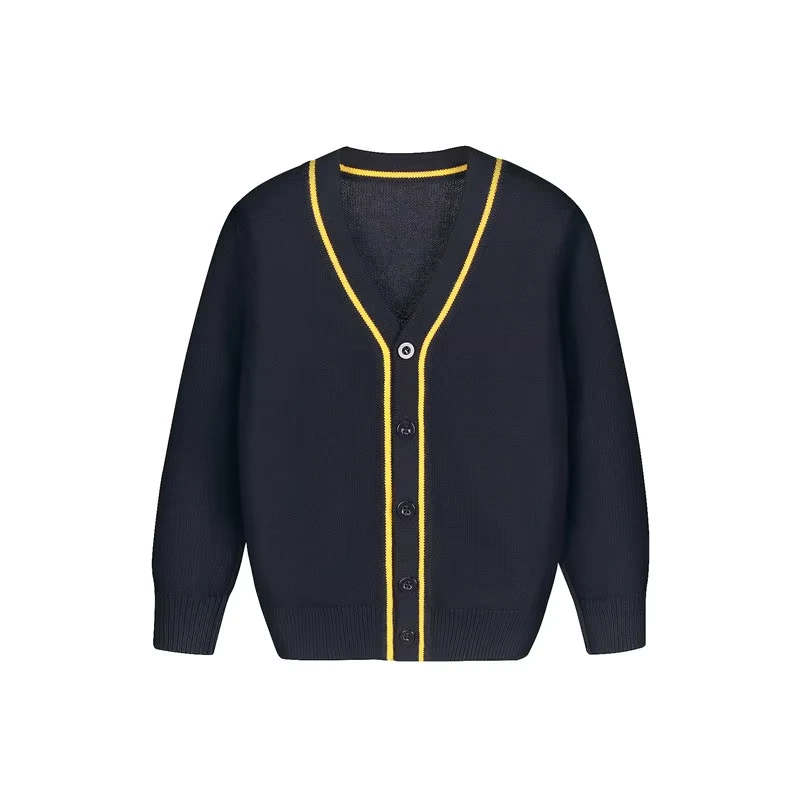 British-Style-College-Style-Cardigan-Sweater-Childrens-School-Uniform-Unisex-V-Neck-Long-sleeved-Knitted-100-Cotton