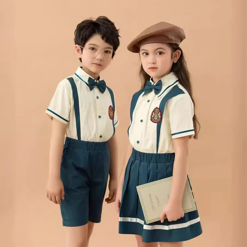 British-Style-Cotton-Short-Sleeved-School-Uniform-Suit-Boys-Girls-Kindergarten-Performance-Clothes-Summer-Sportswear-Children