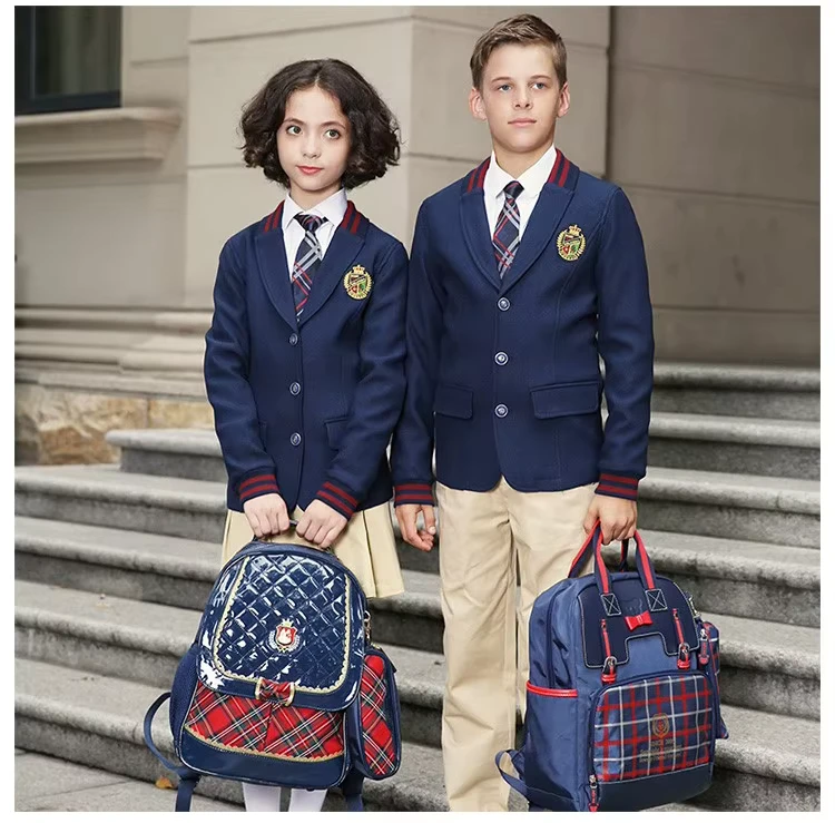 British-Style-Custom-Embroidered-Logo-Unisex-Blazer-Suit-School-Uniform-for-Primary-Children-in-Polyester-Cotton