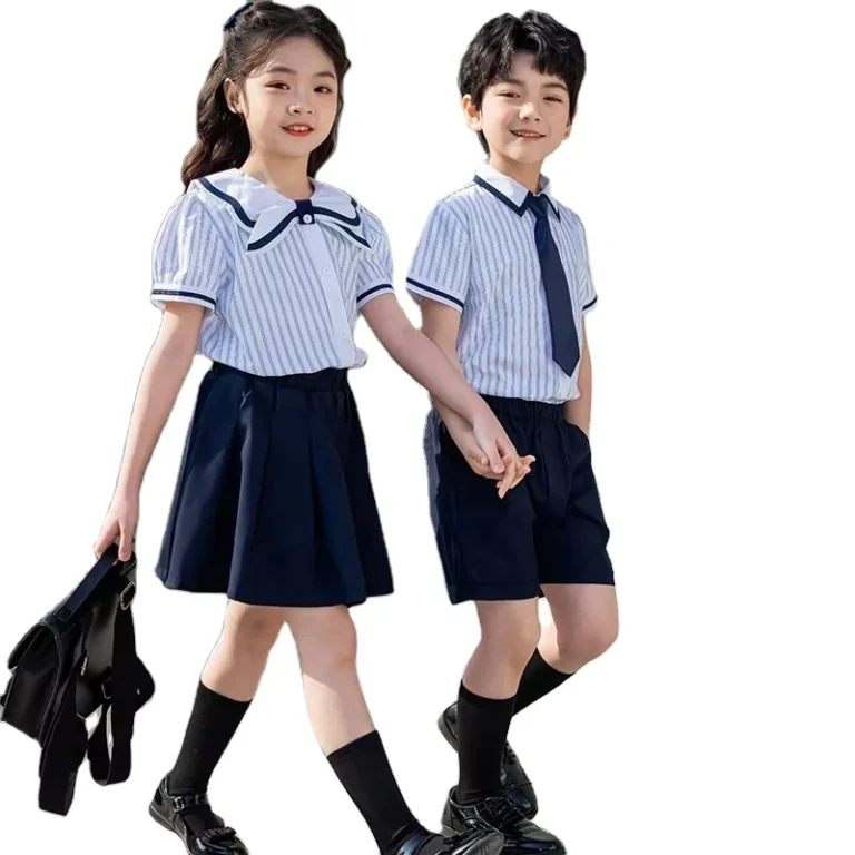 British-Style-Fashion-Strips-T-shirts-and-Shorts-Summer-Sleeves-Primary-Kindergarten-Performance-Garments-School-Uniforms