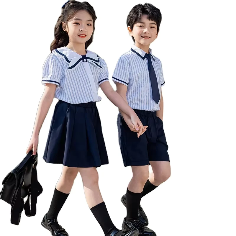 British-Style-Fashion-Strips-T-shirts-and-Shorts-Summer-Sleeves-Primary-Kindergarten-Performance-Garments-School-Uniforms