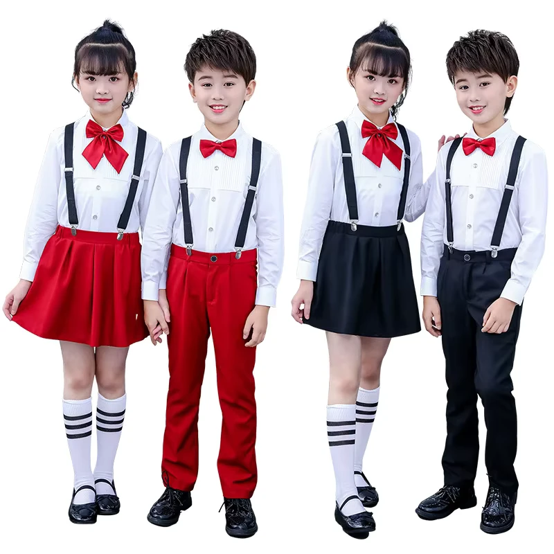 British-Style-Kids-School-Uniform-Set-Childrens-Chorus-Performance-Wear-Primary-School-Suit-with-Suspenders-and-Bow-Tie