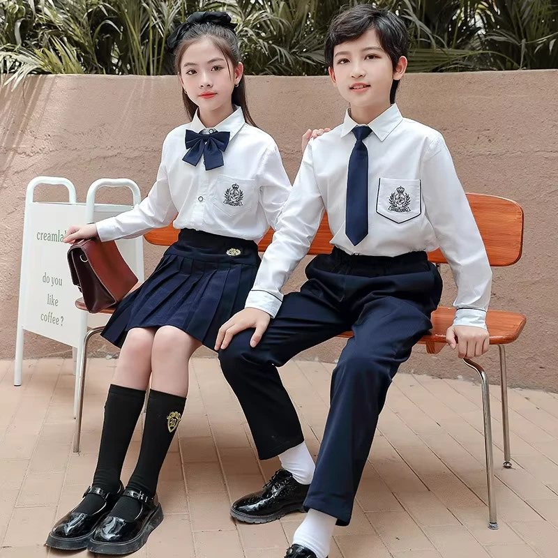 British-Style-Primary-School-Uniform-Shirt-Set-Customizable-School-Emblem