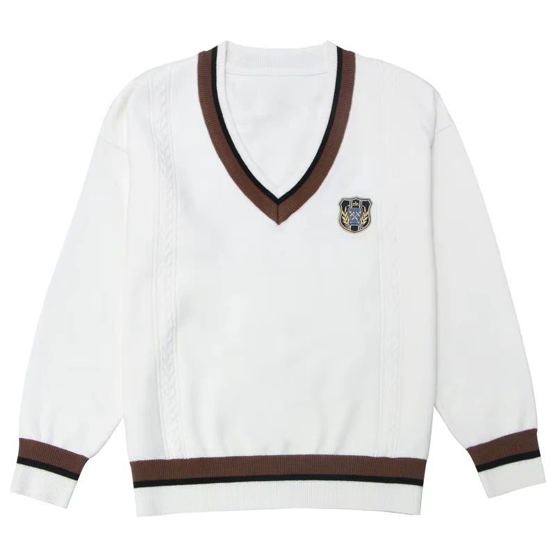 British-Style-Uniform-Long-Sleeve-Jumper-Fashion-V-neck-British-Style-Pullover-School-Girl-Boy-White-Sweater-Vest