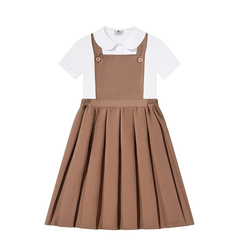 Brown-Dress-Short-Sleeve-Shirts-Gray-Dress-Uniform-School-Uniform-Girls-Pinafores-Shirt-Set-for-Class-Girls-Student