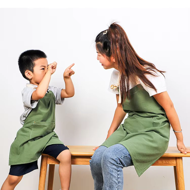 Cafe-Green-Apron-Matching-Barbecue-Blank-Aprons-Linen-Logo-Uniform-Kids-Kitchen-Apron-Set-for-Women-Men-Painting