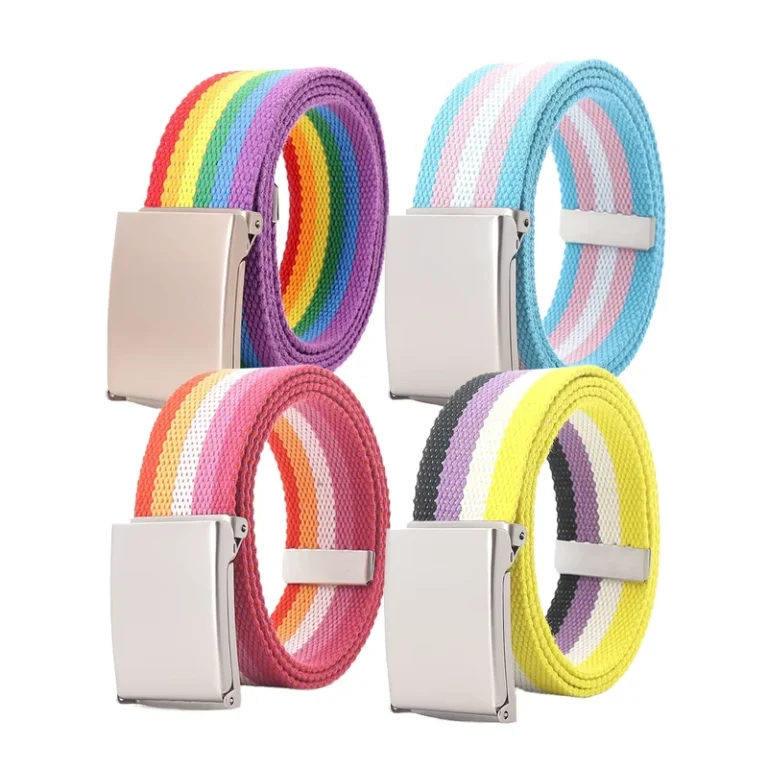 Casual-Pride-Rainbow-Flag-Gray-Striped-Nylon-Canvas-Iron-Buckle-Adjustable-Webbing-Belt