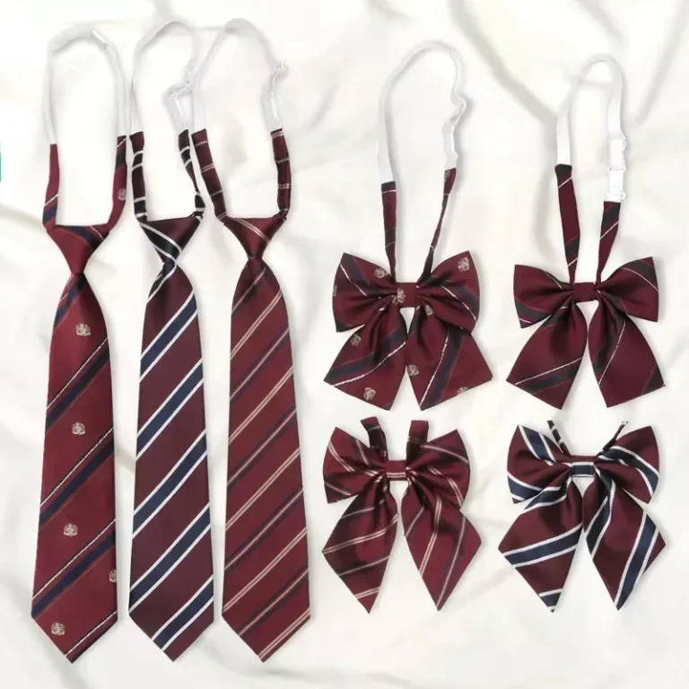 Casual-Skinny-Stripe-Jacquard-Bow-Tie-Necktie-School-Uniform-in-Maroon-Color-Dark-Red-JK-Uniform-Formal-Style-Made-of-Polyester