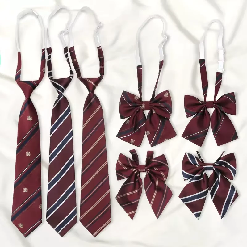 Casual-Skinny-Stripe-Jacquard-Bow-Tie-Necktie-School-Uniform-in-Maroon-Color-Dark-Red-JK-Uniform-Formal-Style-Made-of-Polyester