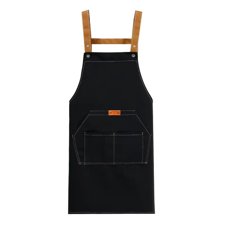 Chef-Uniform-Bib-Kitchen-Apron-Denim-Canvas-Aprons-Men-Work-Cooking-Apron-With-4-Pockets