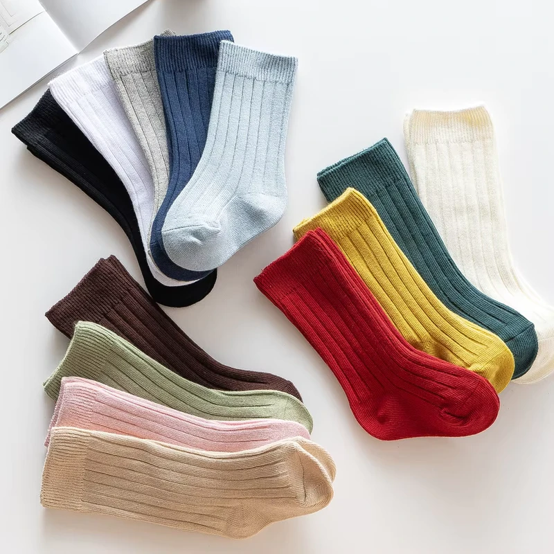 Children-Classic-Basic-School-Uniform-Long-Socks-Single-Color-Combed-Cotton-Boys-Girls-Kids-Striped-Knee-High-Socks