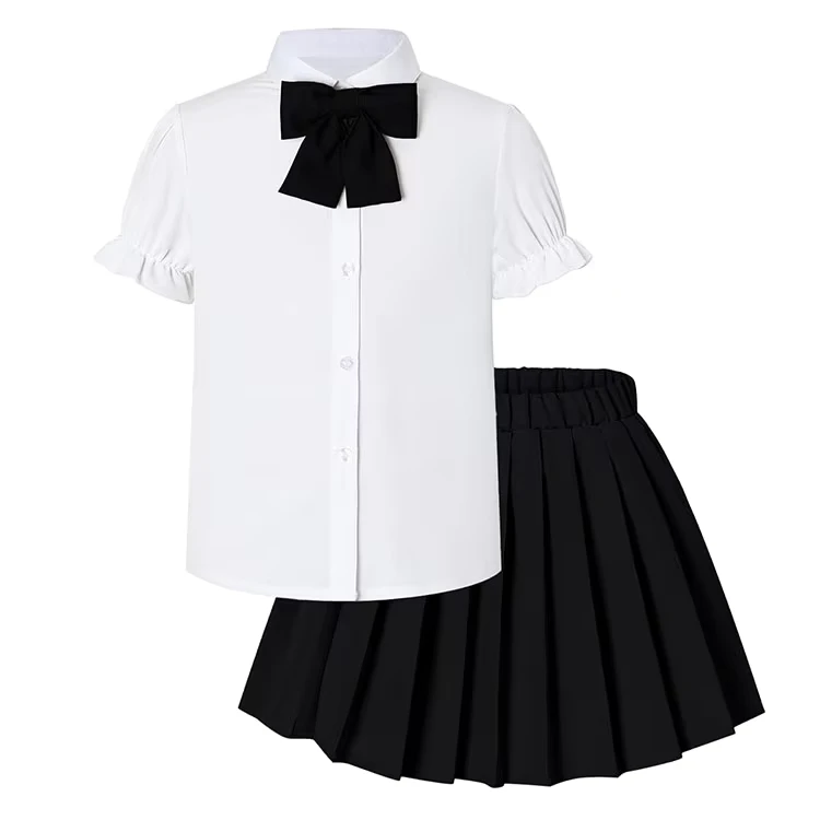 Children-Clothes-2-Piece-Short-Sleeve-Shirt-Dress-Set-School-Uniform-for-Daily