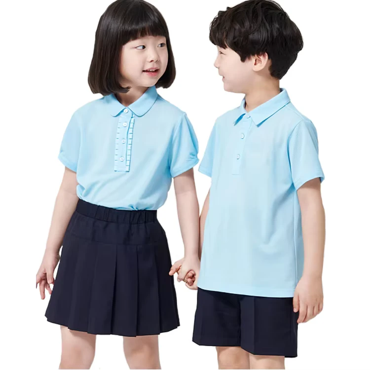 Children-Clothing-Kids-Summer-Wear-Boys-and-Girls-Uniforms-Blue-Color-Polo-Shirt-Children-School-Uniforms