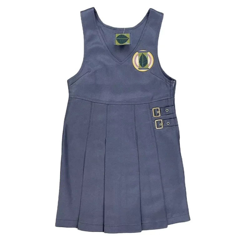 Children-Kids-Girls-Plain-School-Uniform-Front-Zip-Pinafore-Two-Button-Pleated-Dress-Sleeveless-Jumper-Pinafore