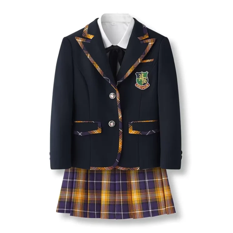 Children-School-Uniform-Navy-Color-Blazers-Checkered-Skirts-Pants-for-Boys-and-Girls-Sets-Polyester-Rayon-Woven