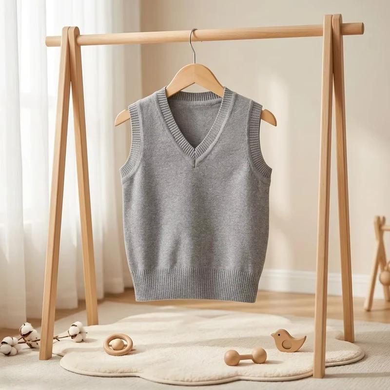 Childrens-Cotton-Autumn-V-Neck-Solid-Pattern-Breathable-Plus-Size-Knitted-Sweater-Vest-for-Girls-School-Uniform