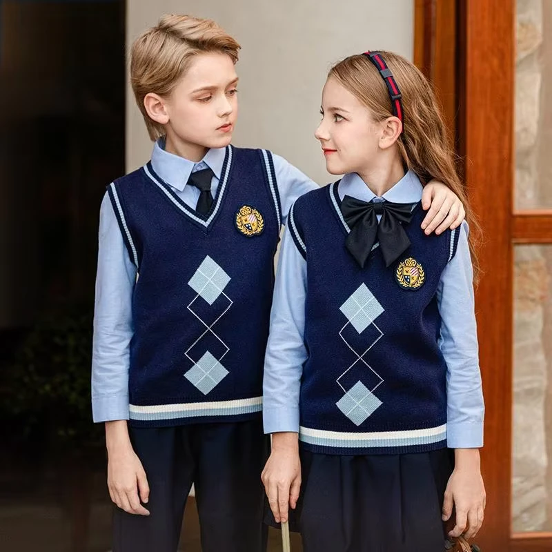 Childrens-Knitted-Vest-and-Sweater-Set-Spring-Fall-Primary-School-Uniform