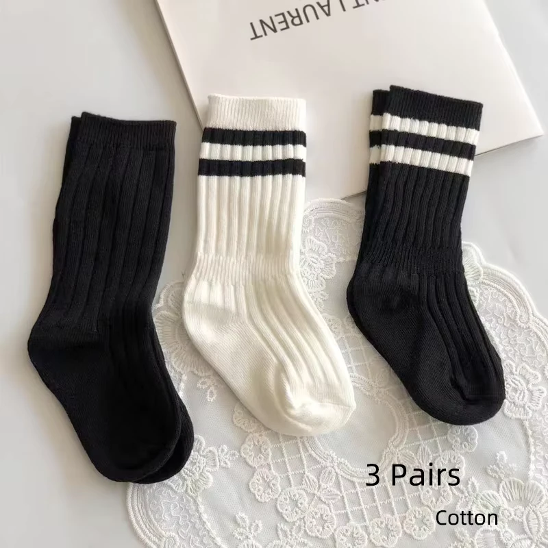 Childrens-Long-Tube-Student-Cotton-Socks-Spring-Autumn-Girls-and-Boys-Black-and-White-Sports-School-Uniform