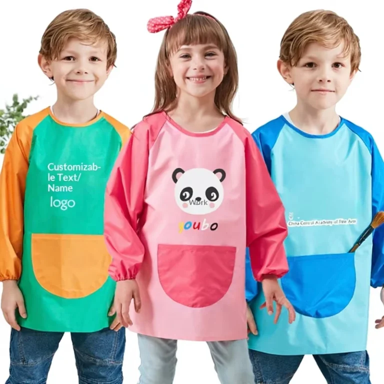 Childrens-Overalls-Long-sleeved-Waterproof-Apron-Cartoon-Printing-Polyester-Material-for-Painting-and-Dining-Clothes