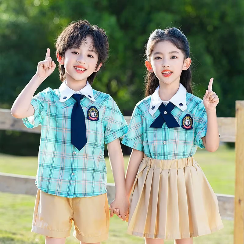 Childrens-Plaid-Shirt-School-Uniform-Green-Popular-Kindergarten-Primary-High-School-British-Style-Kids-School-Uniform