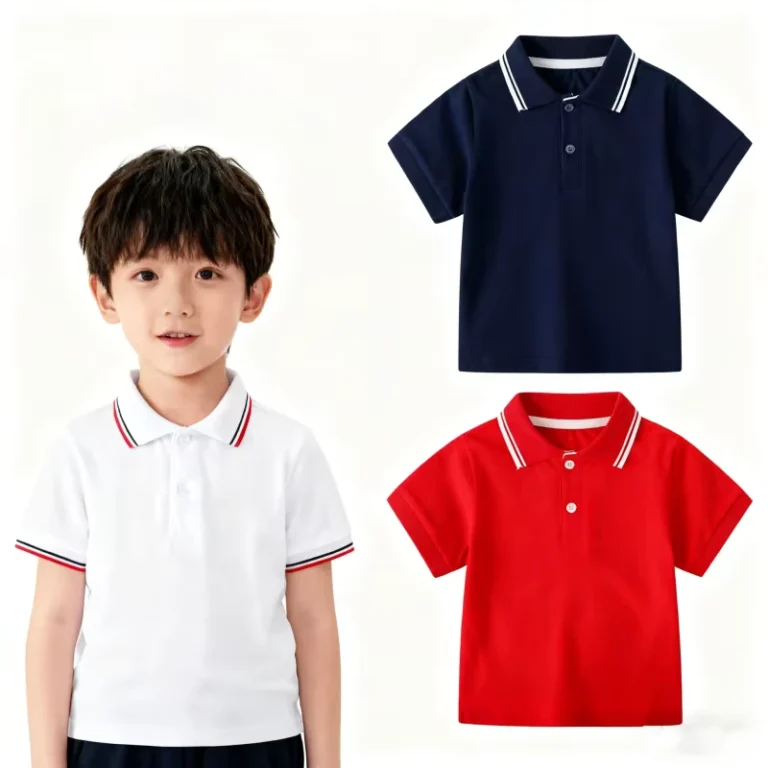 Childrens-Pure-Cotton-Breathable-Quick-Dry-Normcore-Minimalist-Printed-Polo-Shirt-Short-Sleeves-for-School-Uniforms-Multiple