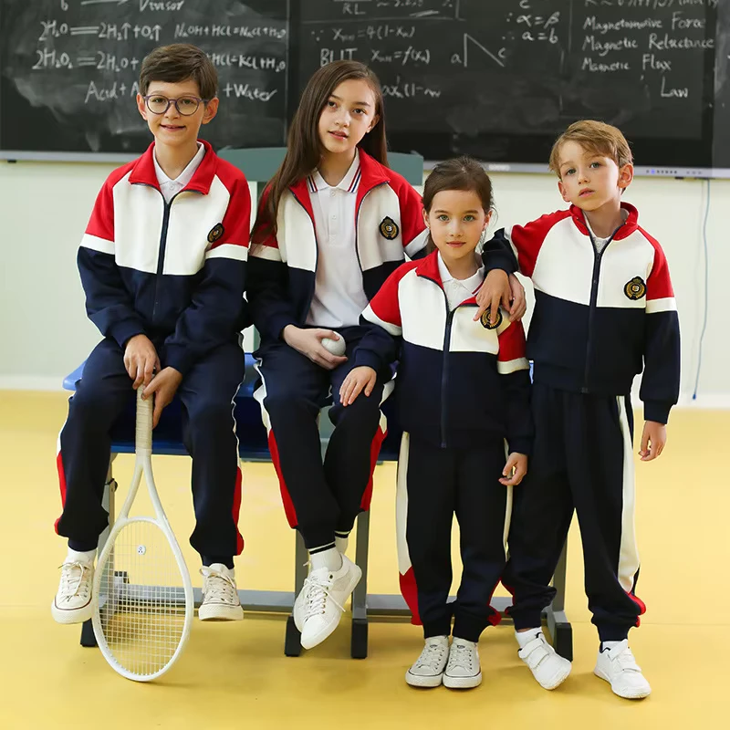 Childrens-Sportswear-Sets-Spring-and-Autumn-Style-Sporty-Zip-up-Shirts-Red-Uniforms-for-Kindergartens-Primary-Schools